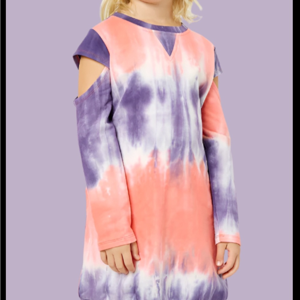 Pink and Purple Tie-Dye Cold Shoulder Dress